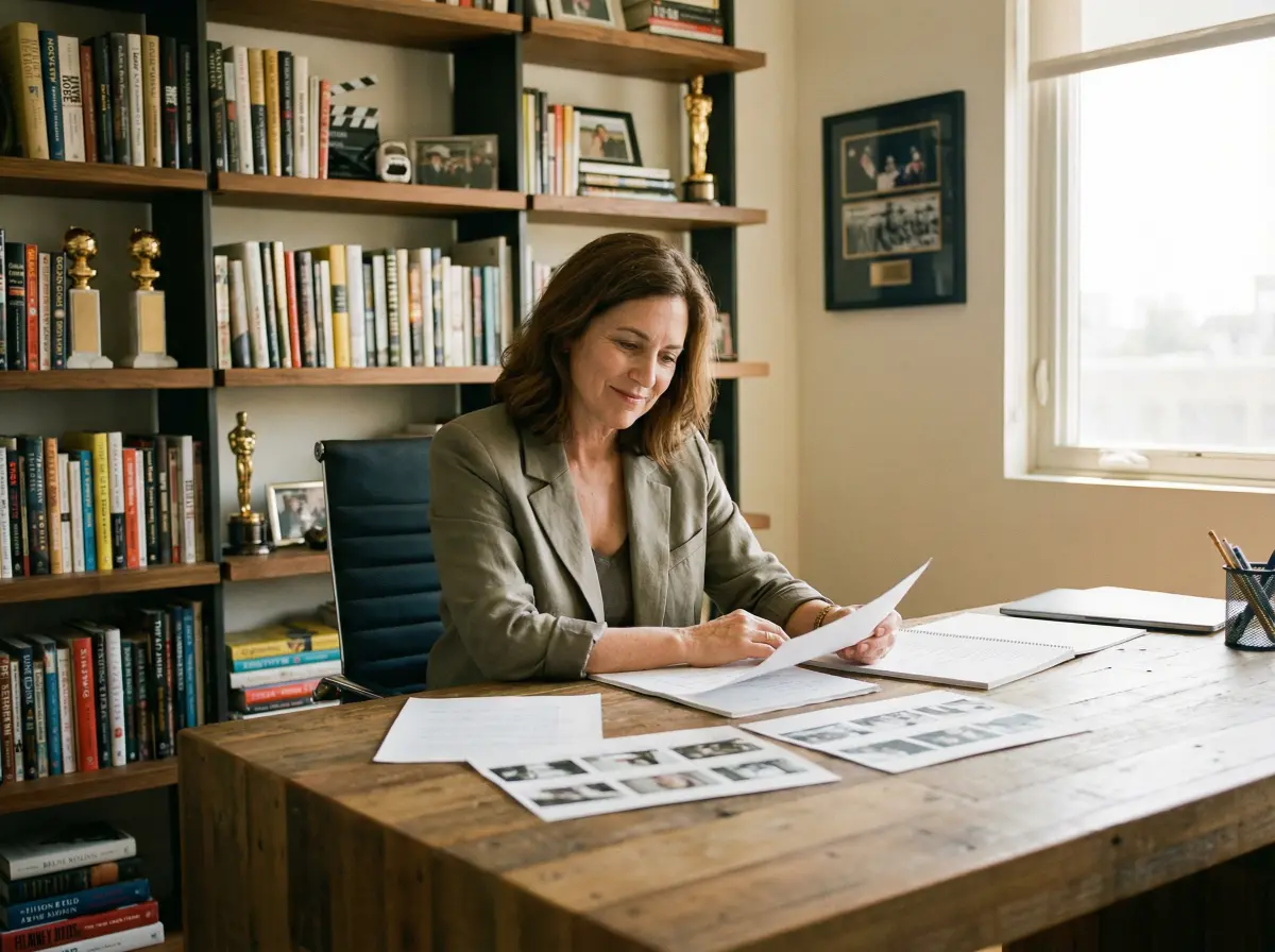 资深制片人在办公室审阅剧本的 神木丽 场景